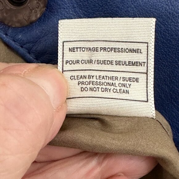 Anthropologie JUNE Handcrafted Medium Blue Cropped 3/4 Sleeve Leather Jacket L - Picture 9 of 12